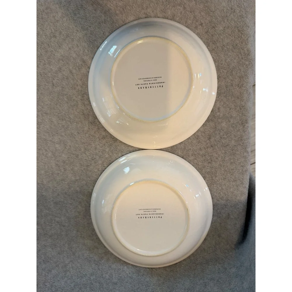 Pottery Barn Ingredients Pasta Bowl Set 3pc White Ceramic Portugal Tomato Garlic